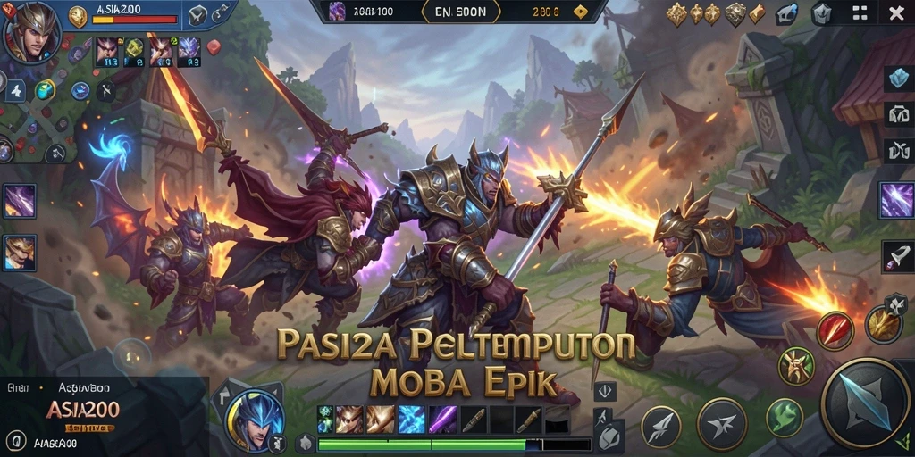Screenshot yang menunjukkan aksi seru dalam permainan MOBA ASIA200.