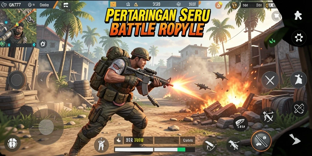 Tampilan gameplay menegangkan dari GN777 dalam mode Battle Royale.