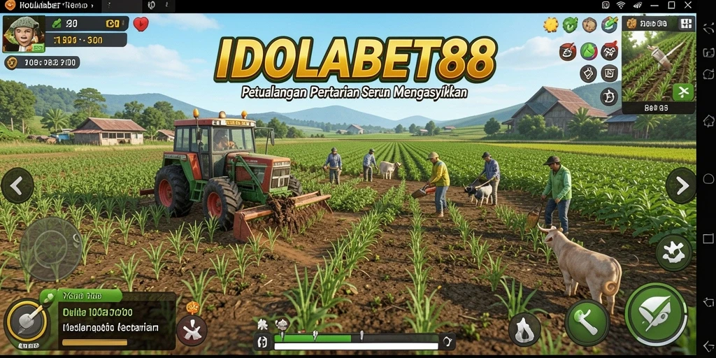 Screenshot gameplay IDOLABET88 menunjukkan petualangan pertanian yang seru.