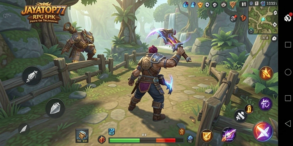 Tampilan aksi seru di game RPG JAYATOP77 dengan karakter yang beragam.