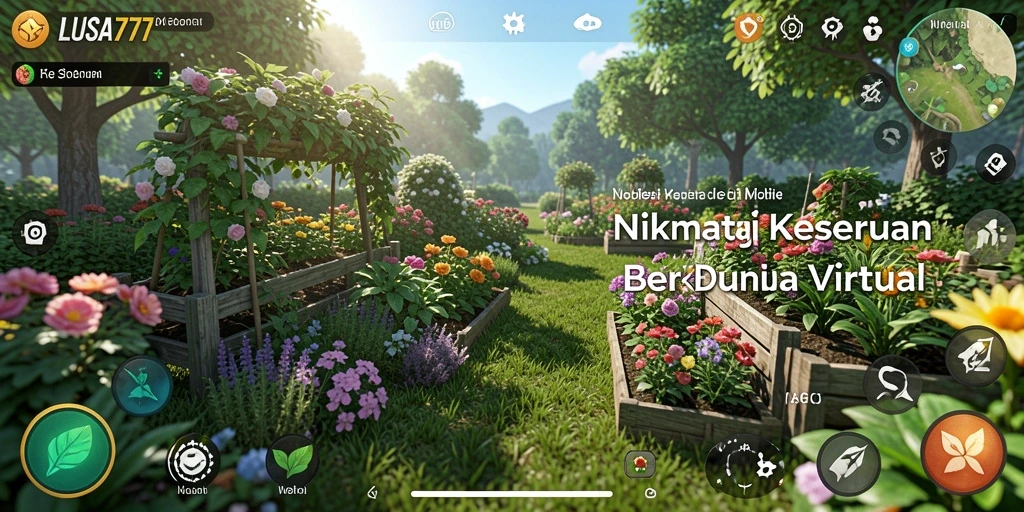 Tangkapan layar utama LUSA777 menampilkan gameplay berkebun yang menarik.