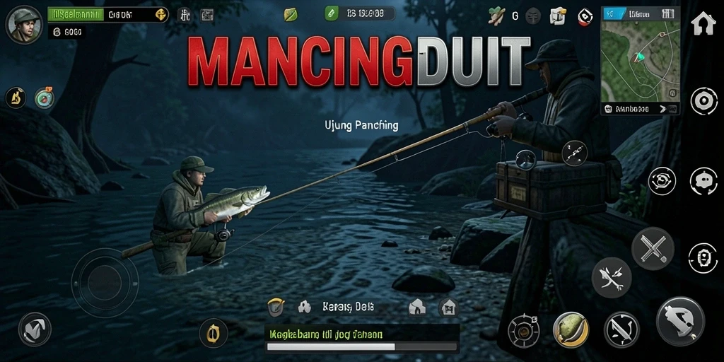 Screenshot menunjukkan pengalaman mendebarkan dalam permainan memancing horor.