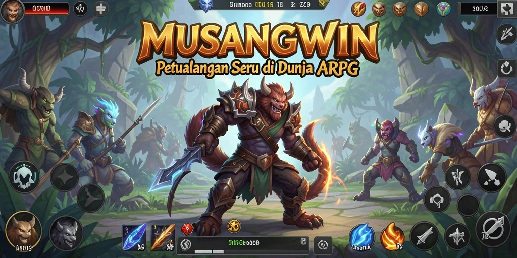 Tampilan gameplay seru dalam MUSANGWIN, menampilkan pertarungan mendebarkan.