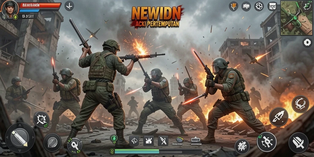 Screenshot gameplay NEWIDN menampilkan aksi pertempuran intens.