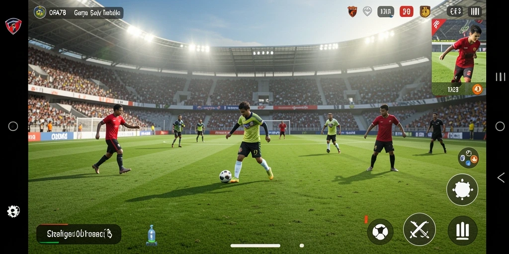Tampilan gameplay intens sepak bola yang menarik.