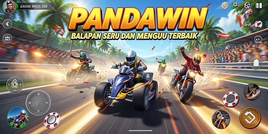 Tangkapan layar <strong>PANDAWIN</strong> menampilkan aksi balapan mendebarkan dengan grafik menawan.