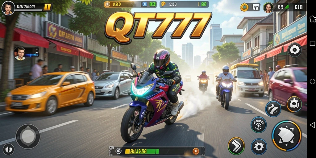 Gameplay seru dari QT777 menampilkan adrenalin balapan motor yang menegangkan.