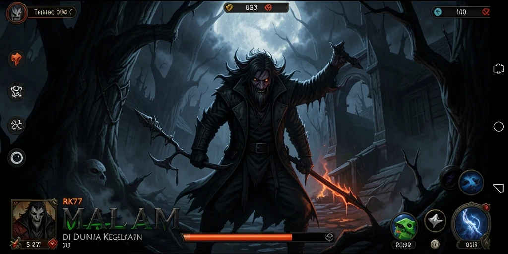 Tangkapan layar gameplay RK77 memperlihatkan suasana gelap yang mencekam.